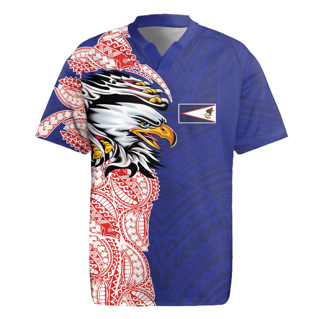 American Samoa Flag Day Rugby Jersey Tribal Tattoo with Eagle Blue-Red