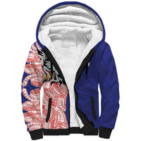 American Samoa Flag Day Sherpa Hoodie Tribal Tattoo with Eagle Blue-Red
