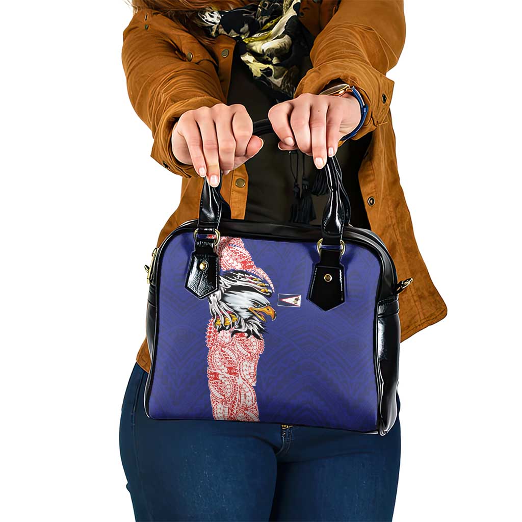 American Samoa Flag Day Shoulder Handbag Tribal Tattoo with Eagle Blue-Red