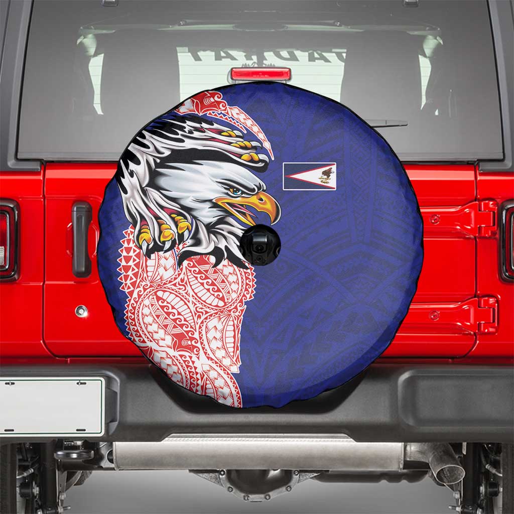 American Samoa Flag Day Spare Tire Cover Tribal Tattoo with Eagle Blue-Red