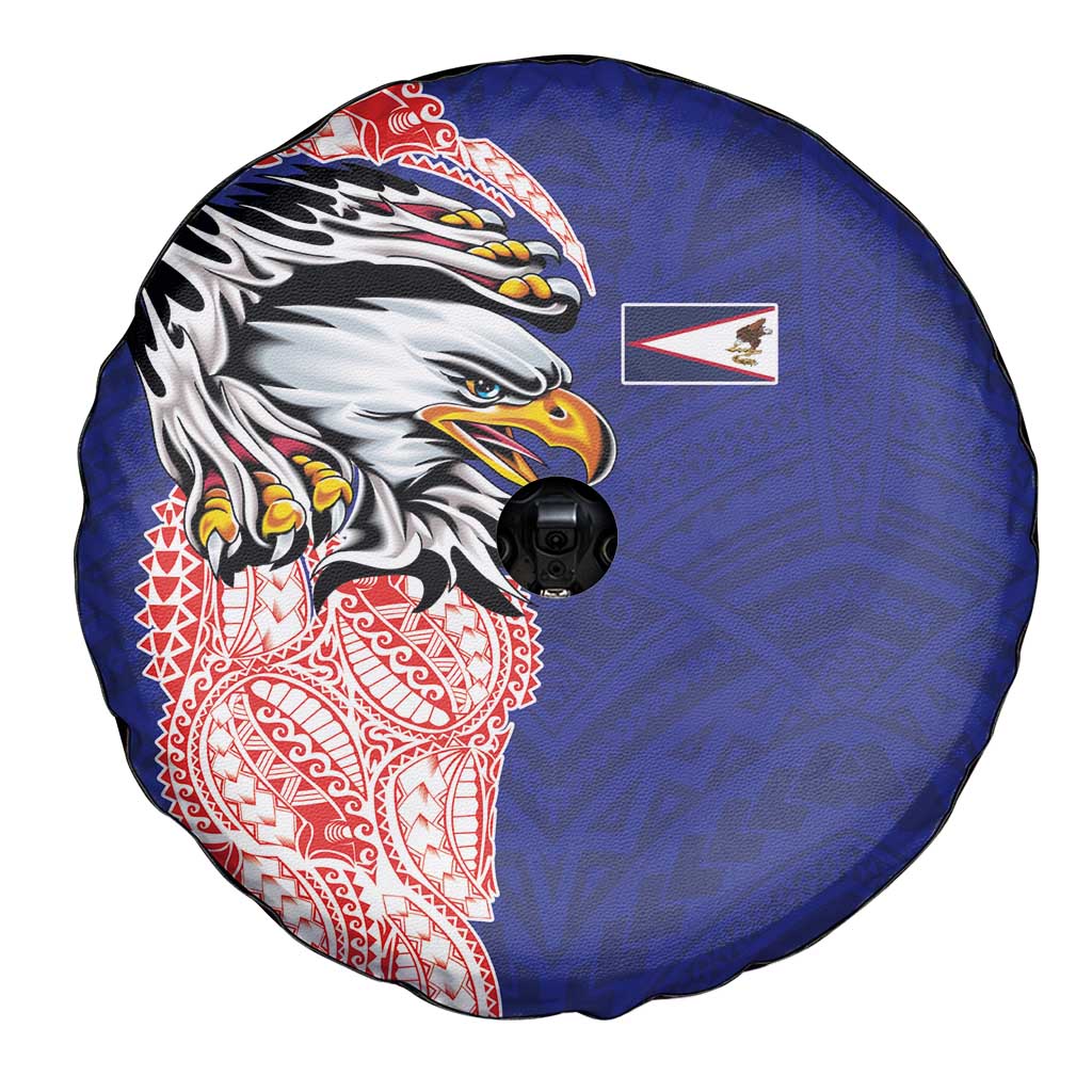 American Samoa Flag Day Spare Tire Cover Tribal Tattoo with Eagle Blue-Red