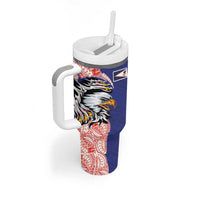 American Samoa Flag Day Tumbler With Handle Tribal Tattoo with Eagle Blue-Red