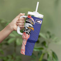 American Samoa Flag Day Tumbler With Handle Tribal Tattoo with Eagle Blue-Red