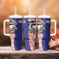 American Samoa Flag Day Tumbler With Handle Tribal Tattoo with Eagle Blue-Red