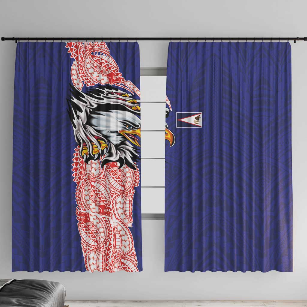 American Samoa Flag Day Window Curtain Tribal Tattoo with Eagle Blue-Red
