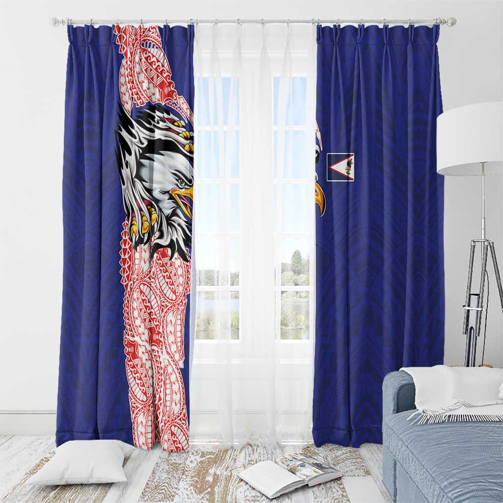 American Samoa Flag Day Window Curtain Tribal Tattoo with Eagle Blue-Red
