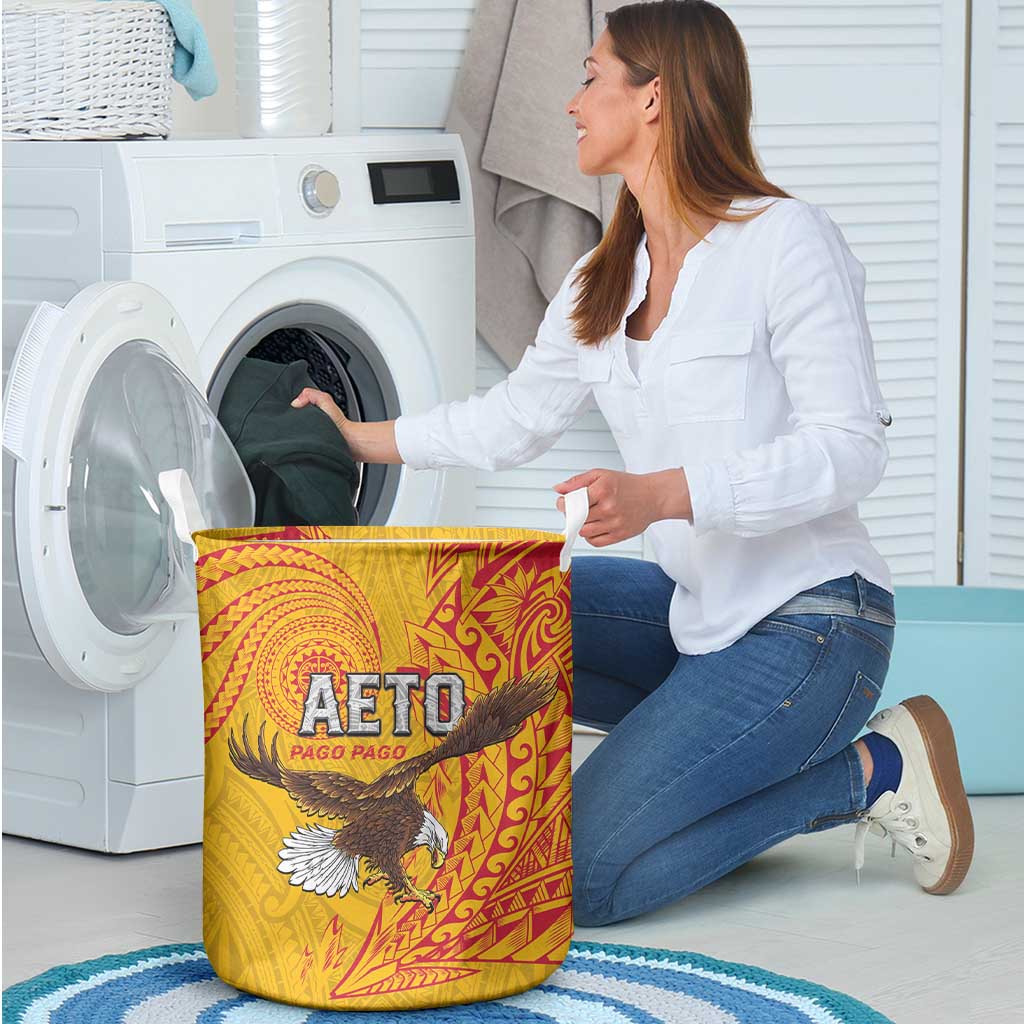 American Samoa Flag Day Laundry Basket Fautasi Race Pago Pago-Aeto Eagle Wings Tribal Style