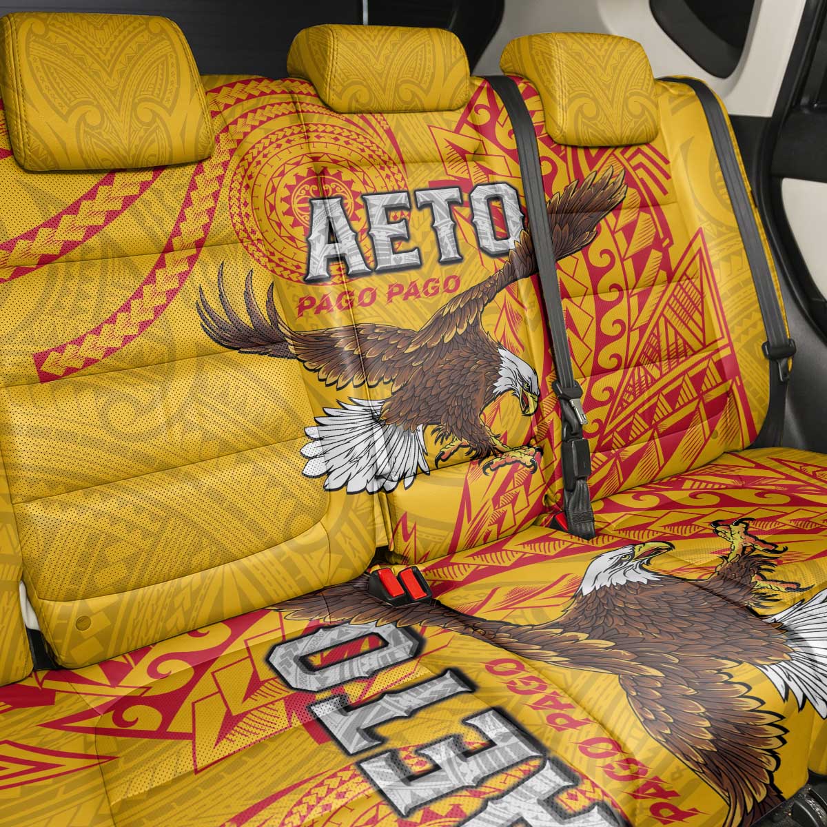 American Samoa Flag Day Back Car Seat Cover Fautasi Race Pago Pago-Aeto Eagle Wings Tribal Style