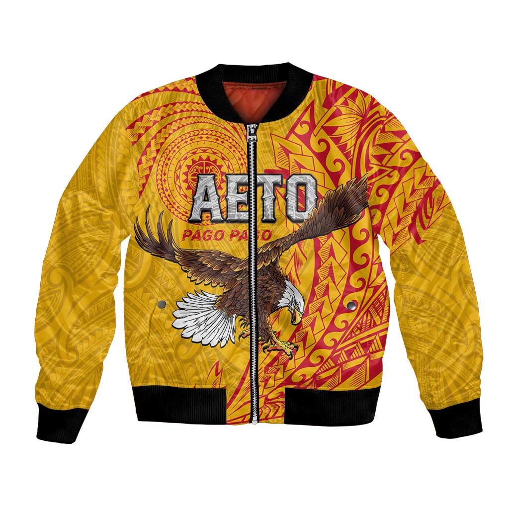 Personalised American Samoa Flag Day Bomber Jacket Fautasi Race Pago Pago-Aeto Eagle Wings Tribal Style