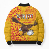 Personalised American Samoa Flag Day Bomber Puffer Jacket Fautasi Race Pago Pago-Aeto Eagle Wings Tribal Style