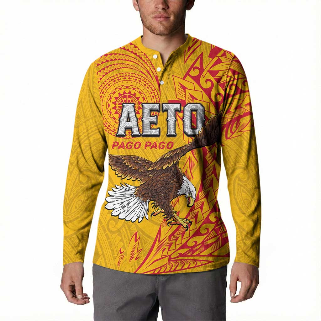 Personalised American Samoa Flag Day Button Sweatshirt Fautasi Race Pago Pago-Aeto Eagle Wings Tribal Style