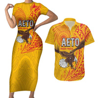 Personalised American Samoa Flag Day Couples Matching Short Sleeve Bodycon Dress and Hawaiian Shirt Fautasi Race Pago Pago-Aeto Eagle Wings Tribal Style LT03 Multicolor - Polynesian Pride