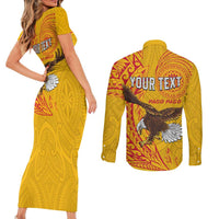Personalised American Samoa Flag Day Couples Matching Short Sleeve Bodycon Dress and Long Sleeve Button Shirt Fautasi Race Pago Pago-Aeto Eagle Wings Tribal Style LT03 - Polynesian Pride