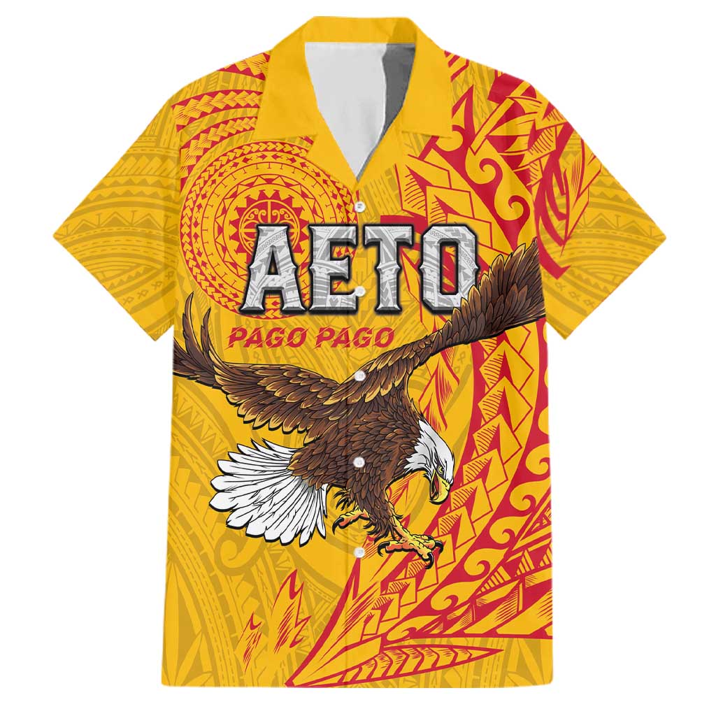 Personalised American Samoa Flag Day Family Matching Long Sleeve Bodycon Dress and Hawaiian Shirt Fautasi Race Pago Pago-Aeto Eagle Wings Tribal Style LT03 Dad's Shirt - Short Sleeve Multicolor - Polynesian Pride