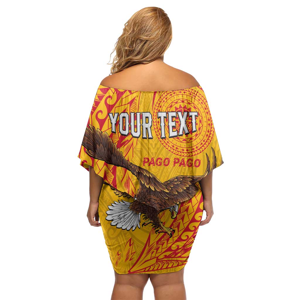 Personalised American Samoa Flag Day Family Matching Off Shoulder Short Dress and Hawaiian Shirt Fautasi Race Pago Pago-Aeto Eagle Wings Tribal Style LT03 - Polynesian Pride