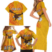 Personalised American Samoa Flag Day Family Matching Short Sleeve Bodycon Dress and Hawaiian Shirt Fautasi Race Pago Pago-Aeto Eagle Wings Tribal Style LT03 - Polynesian Pride