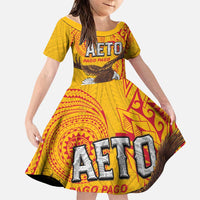 Personalised American Samoa Flag Day Family Matching Summer Maxi Dress and Hawaiian Shirt Fautasi Race Pago Pago-Aeto Eagle Wings Tribal Style LT03 Daughter's Dress Multicolor - Polynesian Pride