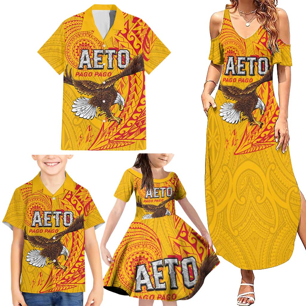 Personalised American Samoa Flag Day Family Matching Summer Maxi Dress and Hawaiian Shirt Fautasi Race Pago Pago-Aeto Eagle Wings Tribal Style LT03 - Polynesian Pride