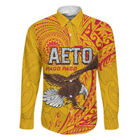Personalised American Samoa Flag Day Family Matching Summer Maxi Dress and Hawaiian Shirt Fautasi Race Pago Pago-Aeto Eagle Wings Tribal Style LT03 Dad's Shirt - Long Sleeve Multicolor - Polynesian Pride