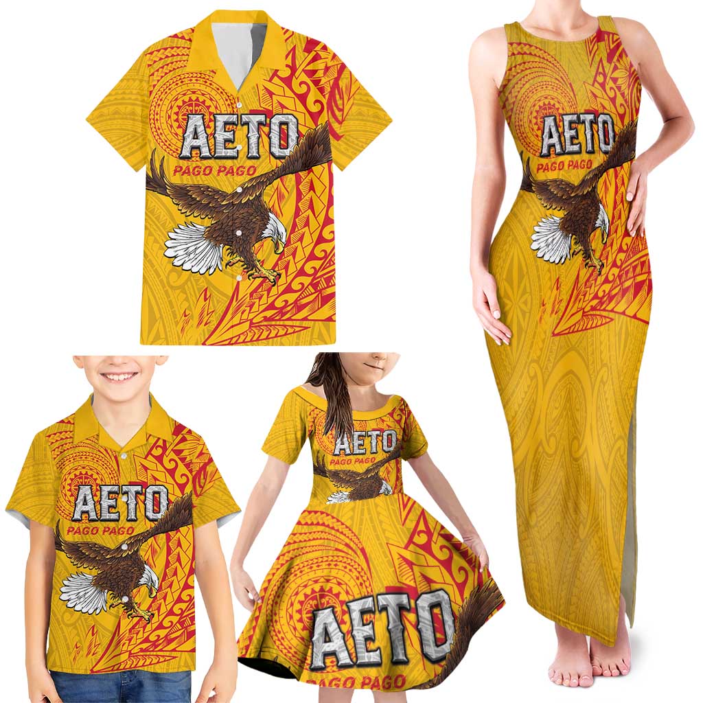 Personalised American Samoa Flag Day Family Matching Tank Maxi Dress and Hawaiian Shirt Fautasi Race Pago Pago-Aeto Eagle Wings Tribal Style LT03 - Polynesian Pride