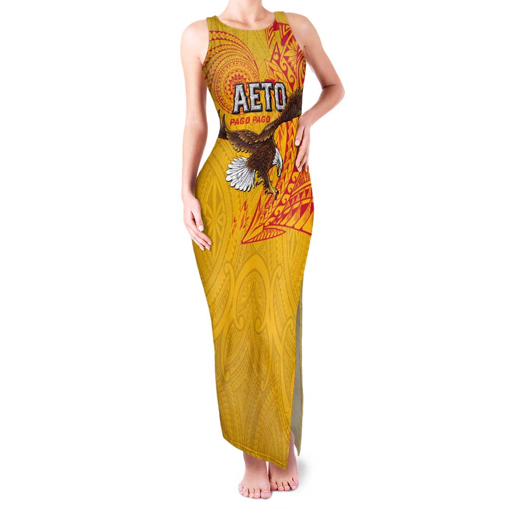 Personalised American Samoa Flag Day Family Matching Tank Maxi Dress and Hawaiian Shirt Fautasi Race Pago Pago-Aeto Eagle Wings Tribal Style LT03 Mom's Dress Multicolor - Polynesian Pride