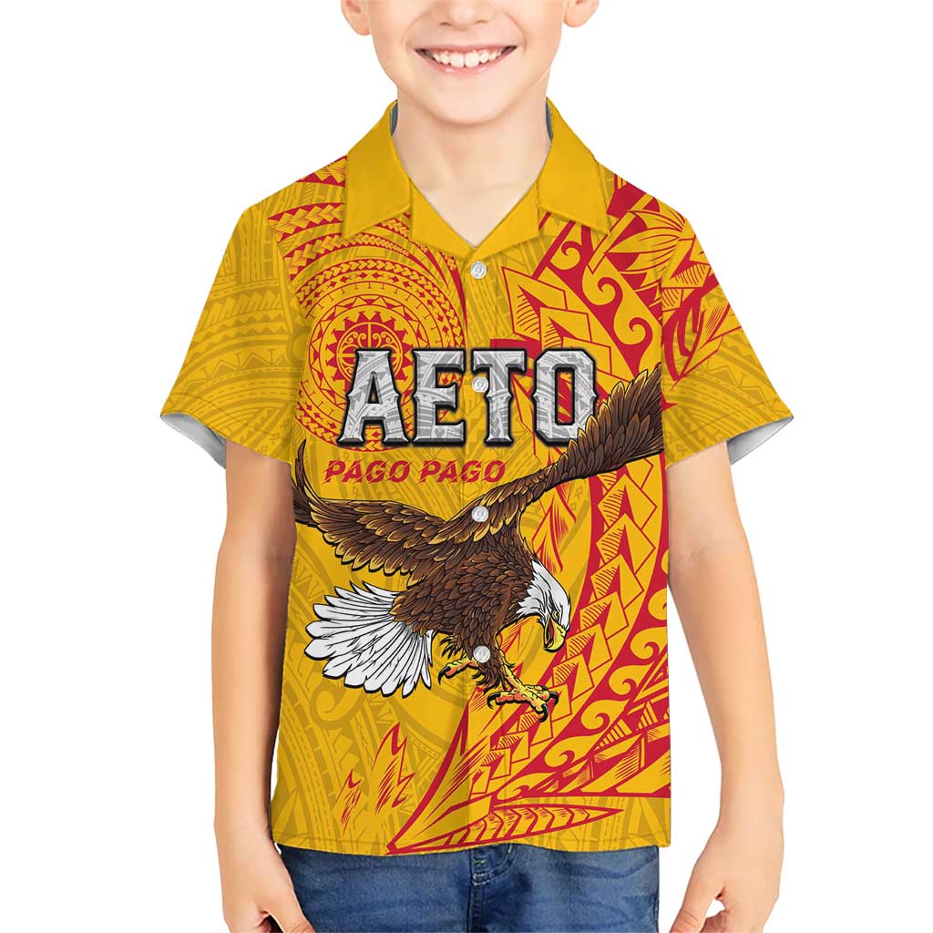Personalised American Samoa Flag Day Family Matching Tank Maxi Dress and Hawaiian Shirt Fautasi Race Pago Pago-Aeto Eagle Wings Tribal Style LT03 Son's Shirt Multicolor - Polynesian Pride