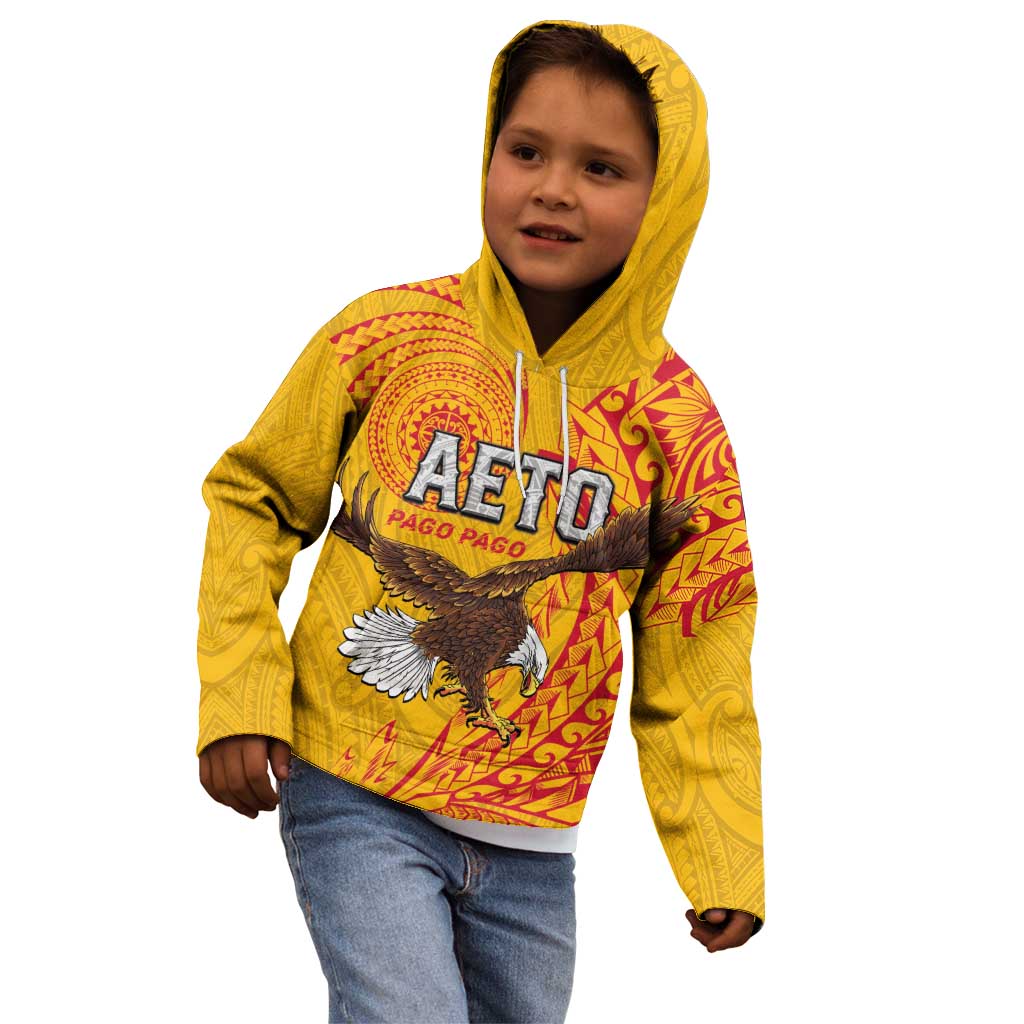 Personalised American Samoa Flag Day Kid Hoodie Fautasi Race Pago Pago-Aeto Eagle Wings Tribal Style