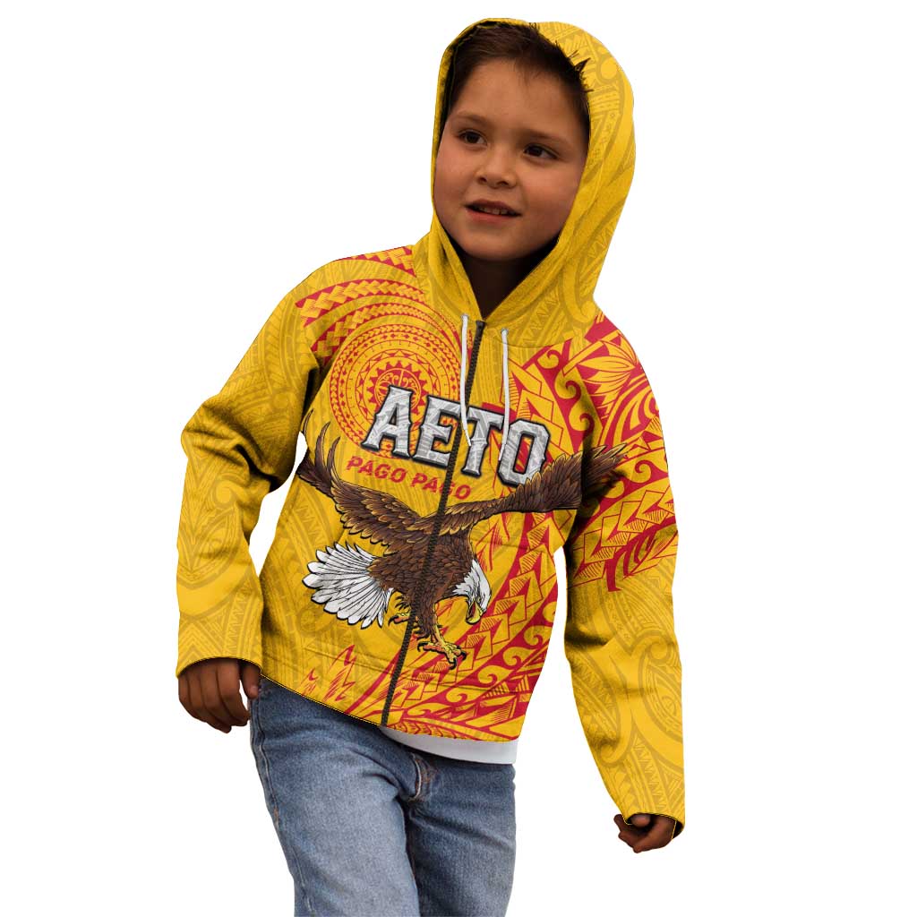Personalised American Samoa Flag Day Kid Hoodie Fautasi Race Pago Pago-Aeto Eagle Wings Tribal Style