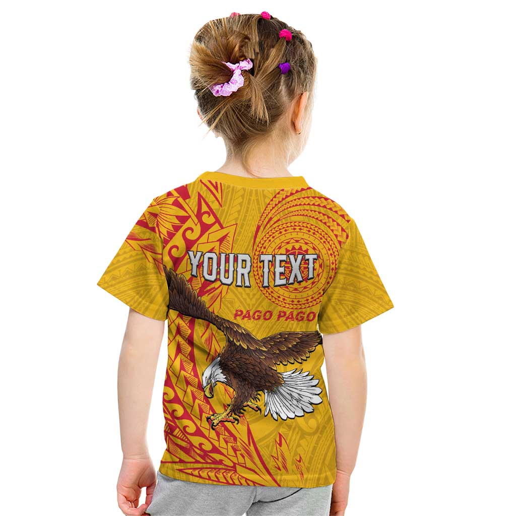 Personalised American Samoa Flag Day Kid T Shirt Fautasi Race Pago Pago-Aeto Eagle Wings Tribal Style