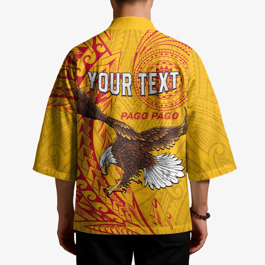 Personalised American Samoa Flag Day Kimono Fautasi Race Pago Pago-Aeto Eagle Wings Tribal Style