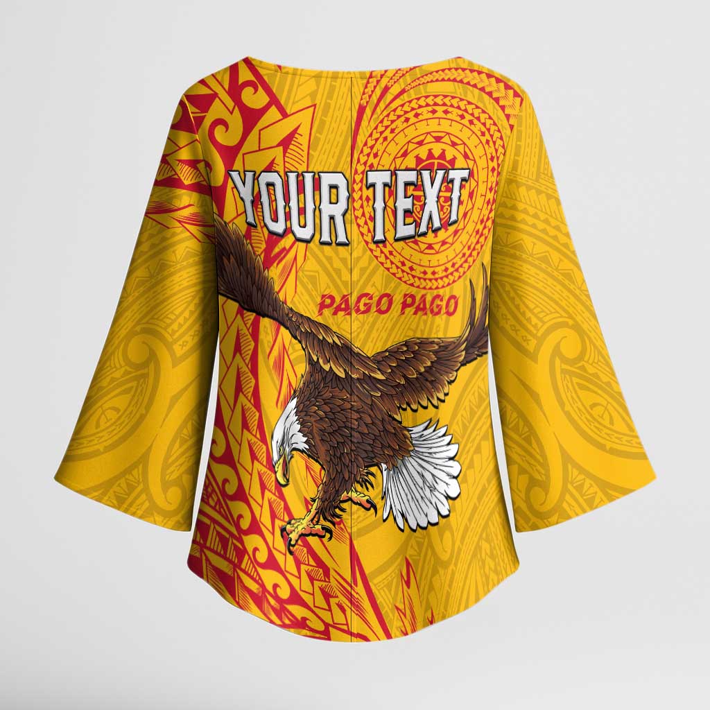 Personalised American Samoa Flag Day Kimono Sleeve Blouse Fautasi Race Pago Pago-Aeto Eagle Wings Tribal Style