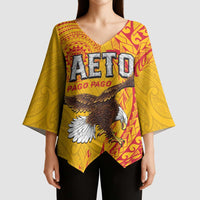 Personalised American Samoa Flag Day Kimono Sleeve Blouse Fautasi Race Pago Pago-Aeto Eagle Wings Tribal Style