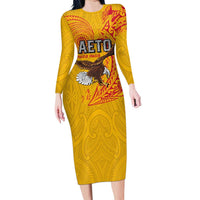 Personalised American Samoa Flag Day Long Sleeve Bodycon Dress Fautasi Race Pago Pago-Aeto Eagle Wings Tribal Style