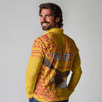 Personalised American Samoa Flag Day Long Sleeve Polo Shirt Fautasi Race Pago Pago-Aeto Eagle Wings Tribal Style