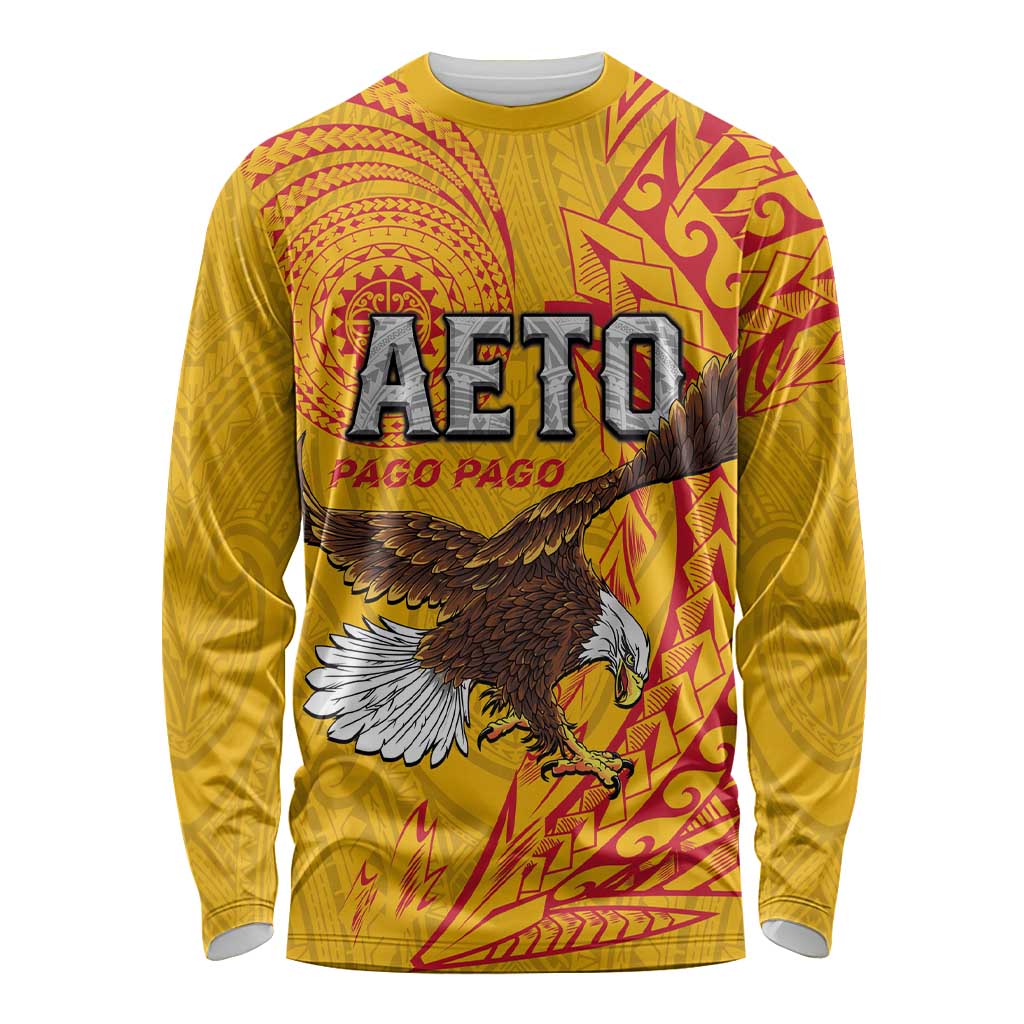 Personalised American Samoa Flag Day Long Sleeve Shirt Fautasi Race Pago Pago-Aeto Eagle Wings Tribal Style