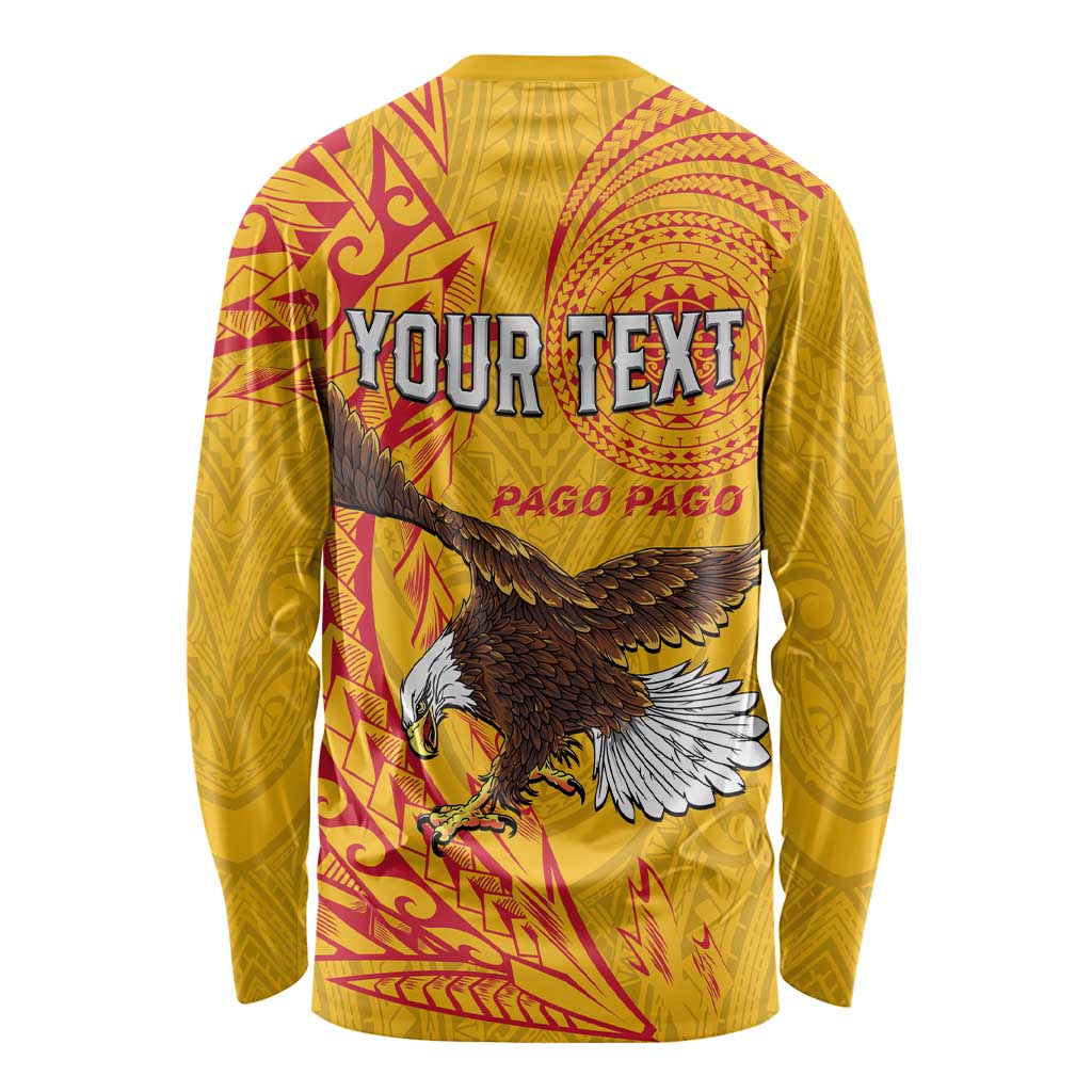 Personalised American Samoa Flag Day Long Sleeve Shirt Fautasi Race Pago Pago-Aeto Eagle Wings Tribal Style