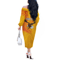 Personalised American Samoa Flag Day Off The Shoulder Long Sleeve Dress Fautasi Race Pago Pago-Aeto Eagle Wings Tribal Style LT03 - Polynesian Pride