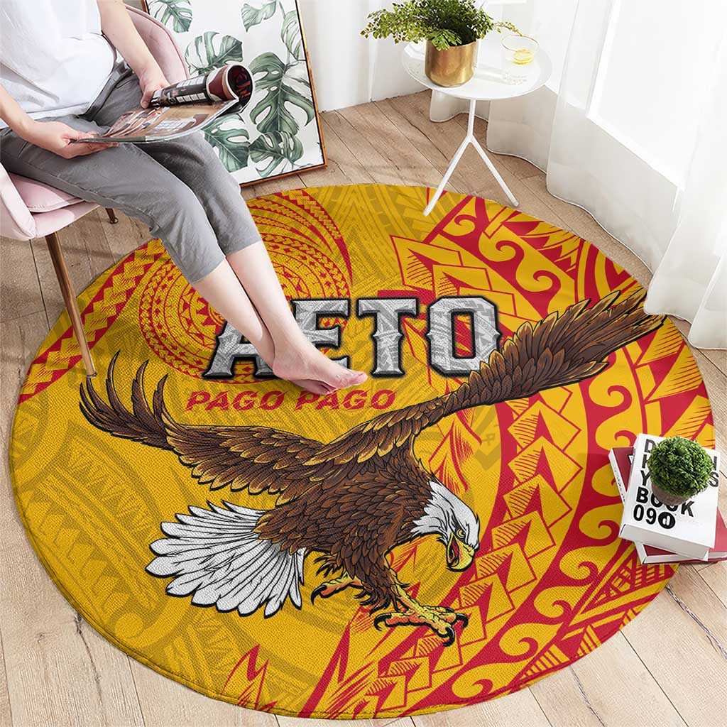 American Samoa Flag Day Round Carpet Fautasi Race Pago Pago-Aeto Eagle Wings Tribal Style