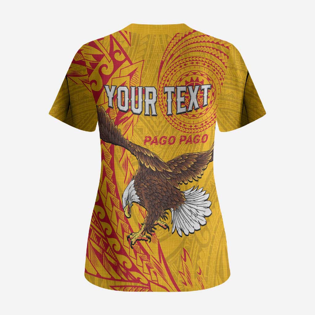 Personalised American Samoa Flag Day Scrub Top Fautasi Race Pago Pago-Aeto Eagle Wings Tribal Style