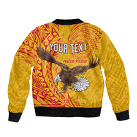 Personalised American Samoa Flag Day Sleeve Zip Bomber Jacket Fautasi Race Pago Pago-Aeto Eagle Wings Tribal Style
