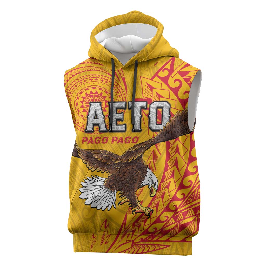 Personalised American Samoa Flag Day Sleeveless Hoodie Fautasi Race Pago Pago-Aeto Eagle Wings Tribal Style