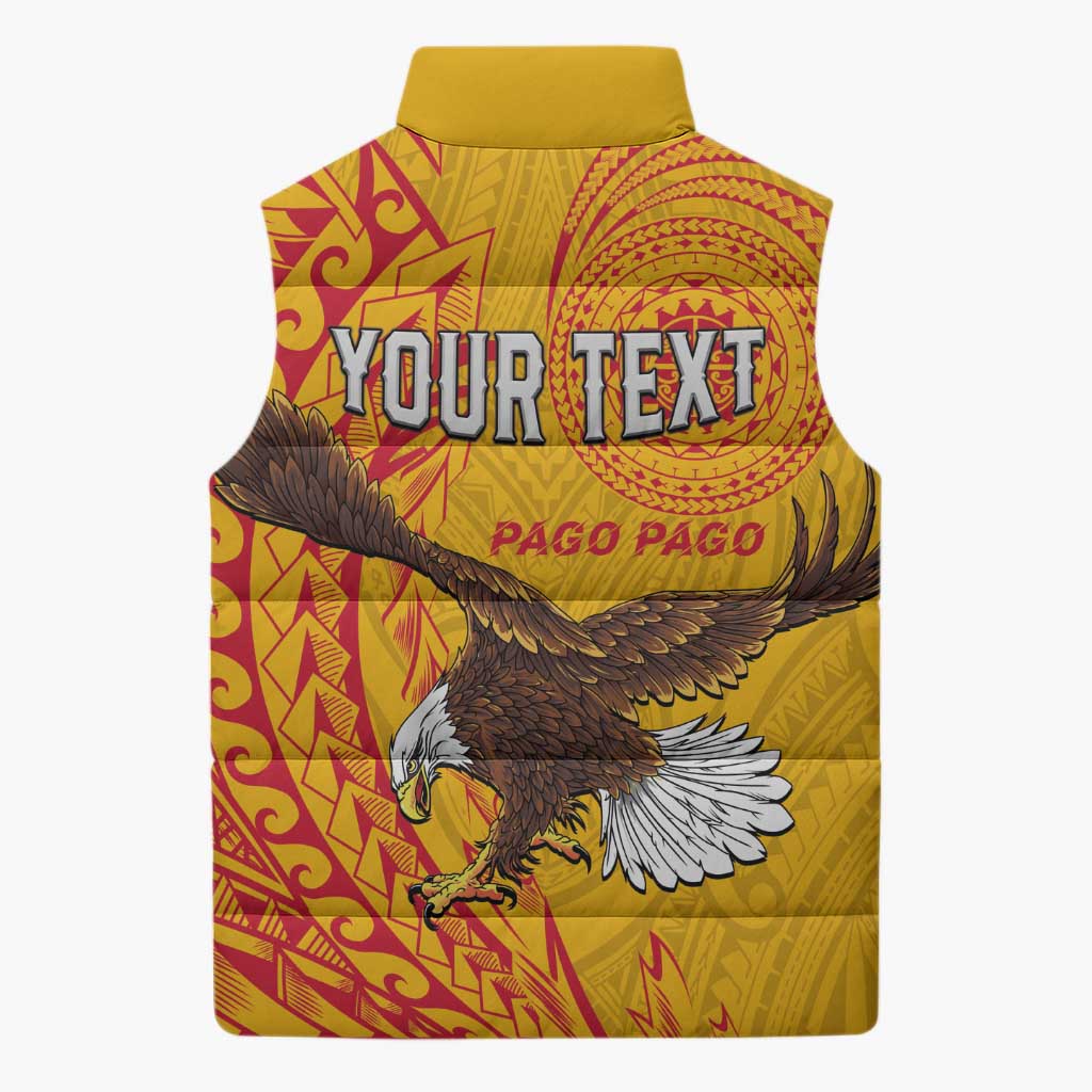 Personalised American Samoa Flag Day Sleeveless Puffer Jacket Fautasi Race Pago Pago-Aeto Eagle Wings Tribal Style