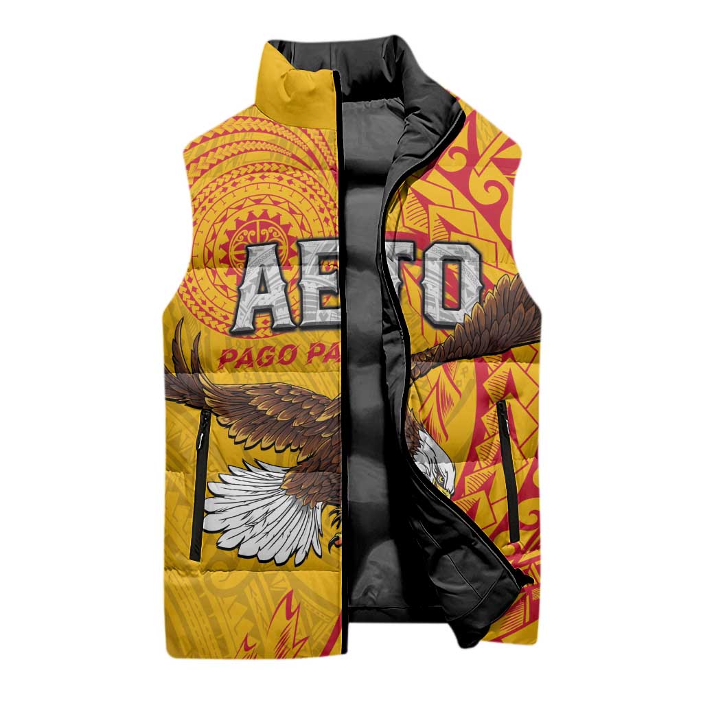 Personalised American Samoa Flag Day Sleeveless Puffer Jacket Fautasi Race Pago Pago-Aeto Eagle Wings Tribal Style