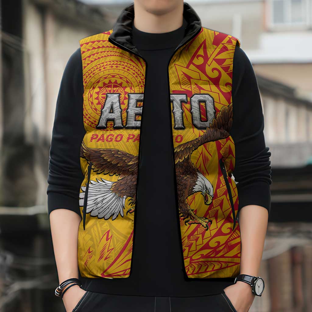 Personalised American Samoa Flag Day Sleeveless Puffer Jacket Fautasi Race Pago Pago-Aeto Eagle Wings Tribal Style