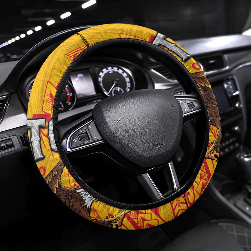 American Samoa Flag Day Steering Wheel Cover Fautasi Race Pago Pago-Aeto Eagle Wings Tribal Style