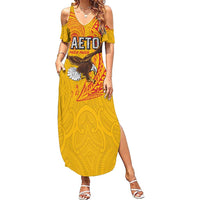 Personalised American Samoa Flag Day Summer Maxi Dress Fautasi Race Pago Pago-Aeto Eagle Wings Tribal Style
