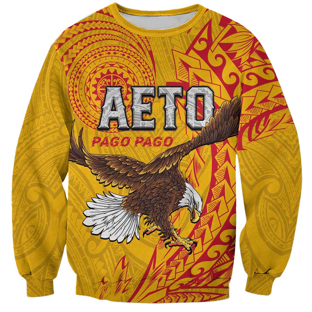 Personalised American Samoa Flag Day Sweatshirt Fautasi Race Pago Pago-Aeto Eagle Wings Tribal Style