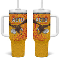 American Samoa Flag Day Tumbler With Handle Fautasi Race Pago Pago-Aeto Eagle Wings Tribal Style