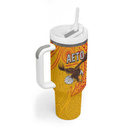 American Samoa Flag Day Tumbler With Handle Fautasi Race Pago Pago-Aeto Eagle Wings Tribal Style