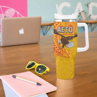 American Samoa Flag Day Tumbler With Handle Fautasi Race Pago Pago-Aeto Eagle Wings Tribal Style